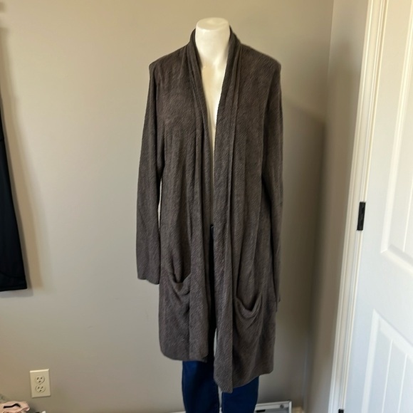 BAREFOOT DREAMS Cozychic Lite Coastal Cardigan #480 Brown Gray Sz 1X - Picture 2 of 11